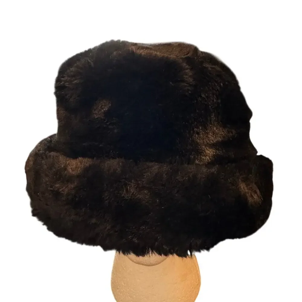Vtg St. Michael x Marks & Spencer Black Faux Fur Russian Style Cossack Hat